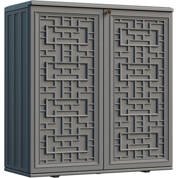 HUANG Indoor/Outdoor Waterproof Storage Cabinet with Shelf, Plastic Storage Shed for Patio, Garden, Backyard – Gray (36.2"H)