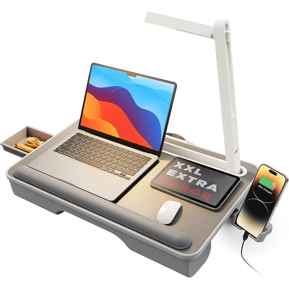 HUANG Lap Desk with LED Light, Portable Laptop Tray for Bed & Couch, Fits 17" Laptops & MacBook