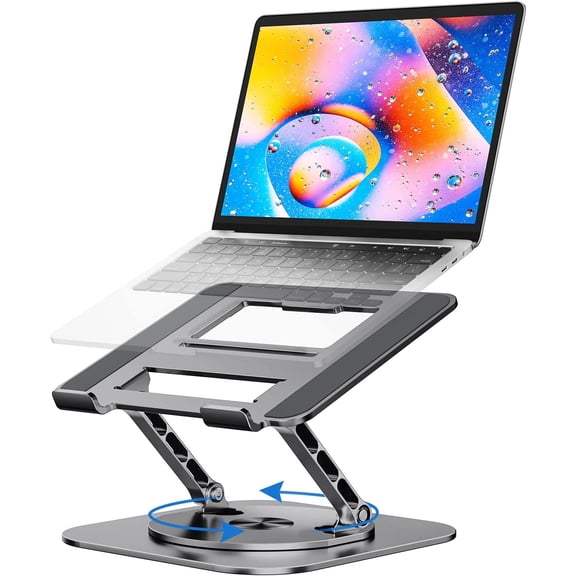HUANG Laptop Stand with 360掳 Rotating Base, Foldable & Adjustable, A-Space Grey