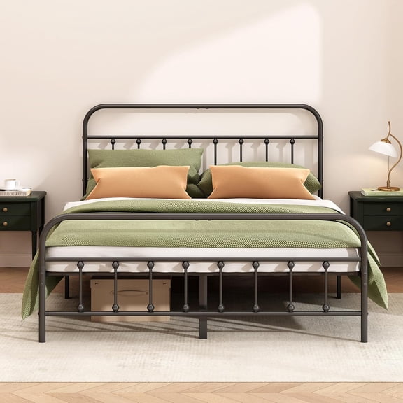 HUANG Metal King Bed Frame, Heavy Duty Steel Slat Supported, Structurally Stable, Easy Transport, No Box Spring Needed