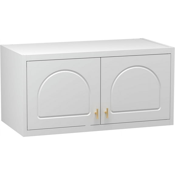 HUANG Metal Wall Cabinet, 18" D x 32" W x 15" H Overhead Storage Cabinet for Wardrobe, Bedroom, Living Room, White, Assembly Required