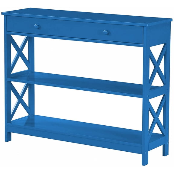 HUANG Oxford 1-Drawer Console Table with Shelves, Teal Blue