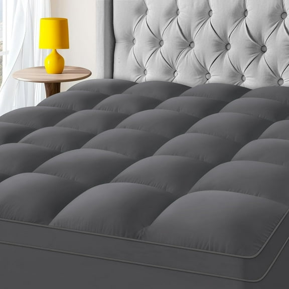 HUANG Queen Mattress Topper Extra Thick - 3D+7D Snow Down Alternative Fill, Plush Pillow Top, 8-23 Inch Deep Pocket, Grey