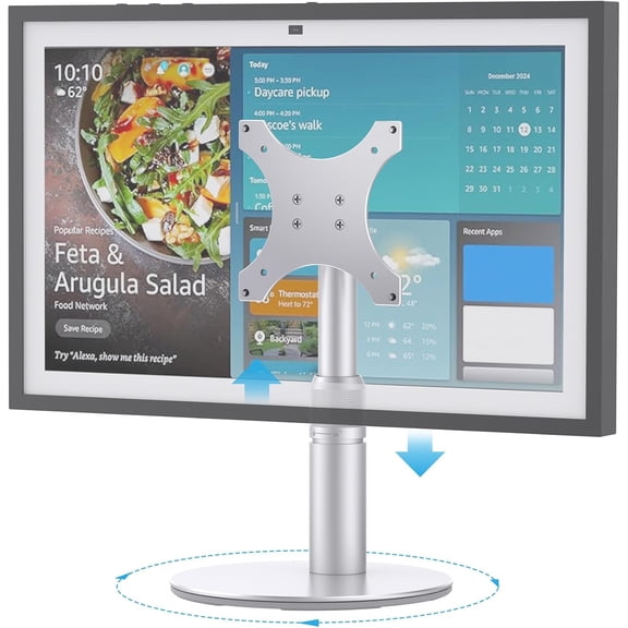 HUANG Riser Stand for Echo Show 21 & Show 15, Adjustable Height with Swivel & Tilt, Aluminum Build with Non-Slip Base, Silver