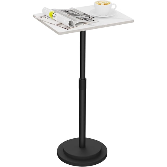 HUANG Small Adjustable Height Side Table / Nightstand, Square Metal, White (GBZ001RW-1)