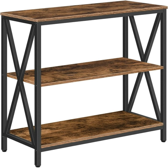 HUANG Sofa Table, Industrial Console Table, 3-Tier Narrow Side Table with Open Shelves, Rustic Brown, for Entryway, Hallway, Kitchen, Living Room, Bedroom
