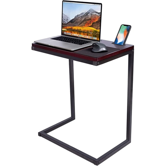 HUANG Sofa Table TV Tray with Tablet & Phone Slots, Metal Legs, Console Lapdesk