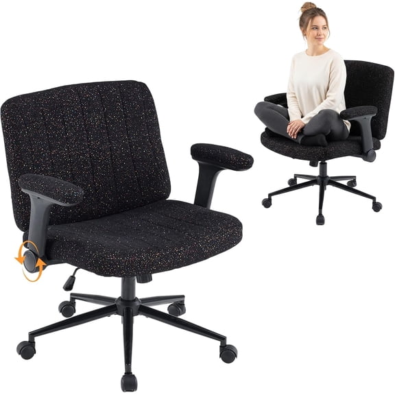 HUANG Starry Chenille Criss Cross Chair, Flip-Up Arms, Wheels, Extra Wide, Black