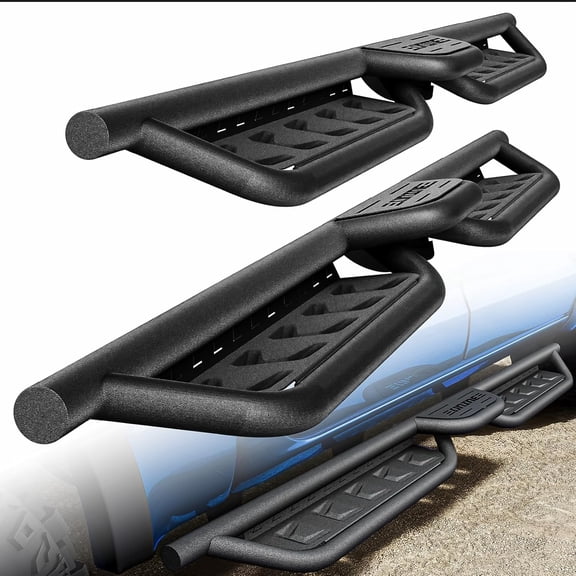 HUANG Tri-Step Running Boards for 2019-2026 Chevy Silverado/GMC Sierra 1500 & 2020-2026 HD Crew Cab | Textured Black