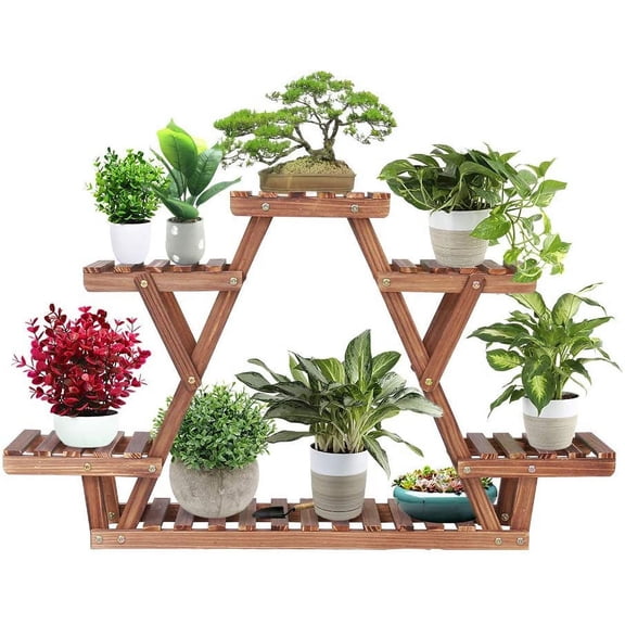 HUANG Wood Triangular Plant Stand – 6-Tier Flower Display Holder for Indoor/Outdoor Use