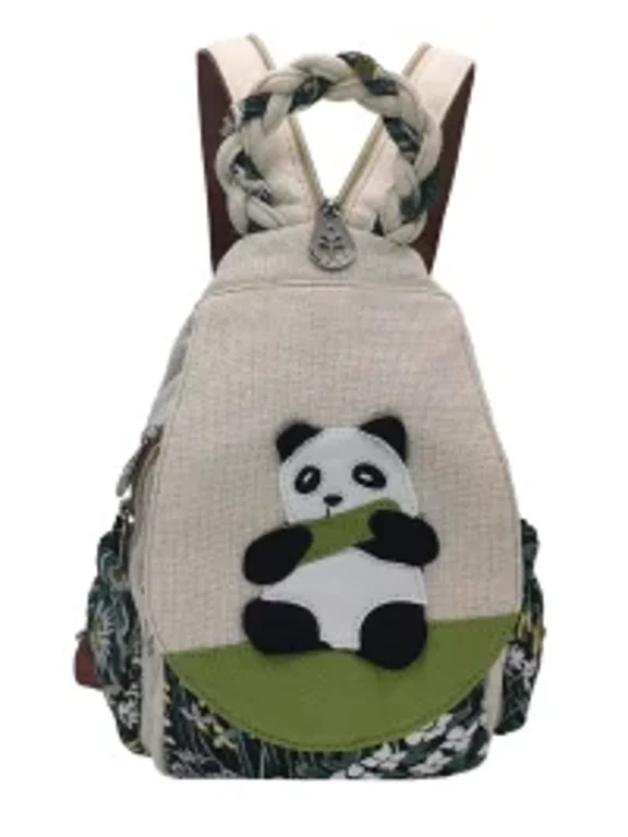 Women Cotton Woven Hippie Hemp Boho Canvas Embroidery Multi Pocket Retro Cute Backpack Wallet Backpack(Lotus)