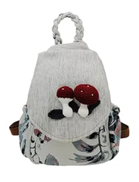 HUANGGUOSHU Women's Boho Backpack - Cotton Hemp Embroidery, Multi-Pocket, Adjustable Straps, Retro Style