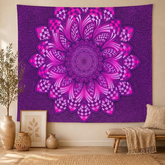 XaaKee Bedroom Tapestry, Symmetrical Artwork Fuchsia Swirls Room Tapestry, High-Quality Polyester Tapestry Wall Hanging For Home, 60x40Inch