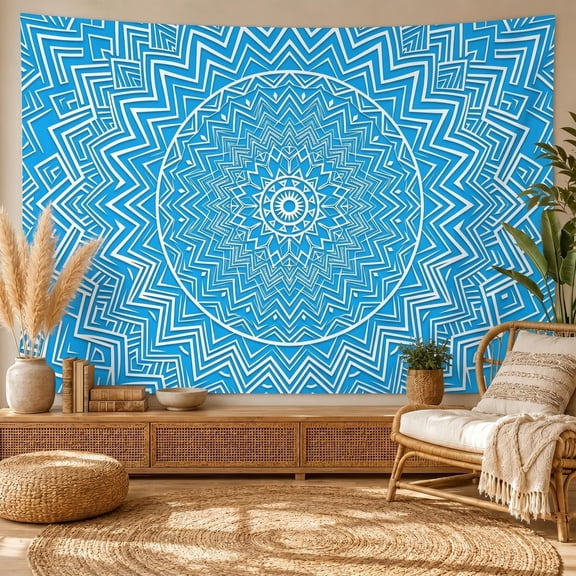 XaaKee Tapestry Wall Hanging, Boho Azure Symmetrical Pattern Large Tapestry, High-Quality Polyester Room Tapestry For Bedroom Living Room, 60x40Inch