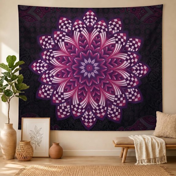 XaaKee Tapestry Wall Hanging, Psychedelic Decor Dark Magenta Tapestry, High-Quality Polyester Large Tapestry Room Decor 60x40Inch