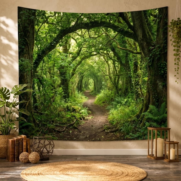 XaaKee Tapestry Wall Hanging, Scenic Forest Emerald Tunnel Wall Tapestry, High-Quality Polyester Room Tapestry, For Bedroom Living Room, 60x40Inch