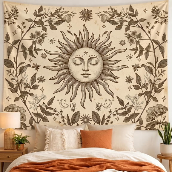 XaaKee Tapestry Wall Hanging, Sepia Sun Celestial Tapestry Art Tapestry, High-Quality Polyester Large Tapestry For Living Room And Bedroom, 60x40Inch