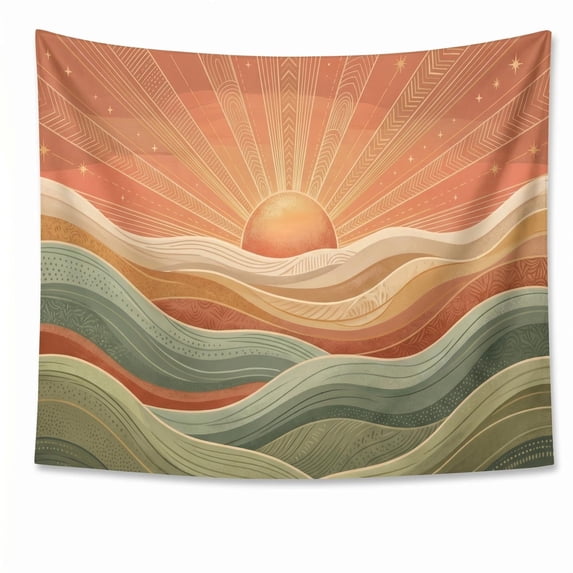 XaaKee Tapestry, Mid-Century Modern Serene Waves Large Tapestry, High-Quality Polyester Bedroom Tapestry For Wall Decor, Indoor Outdoor Picnic Dorm, 60x40Inch