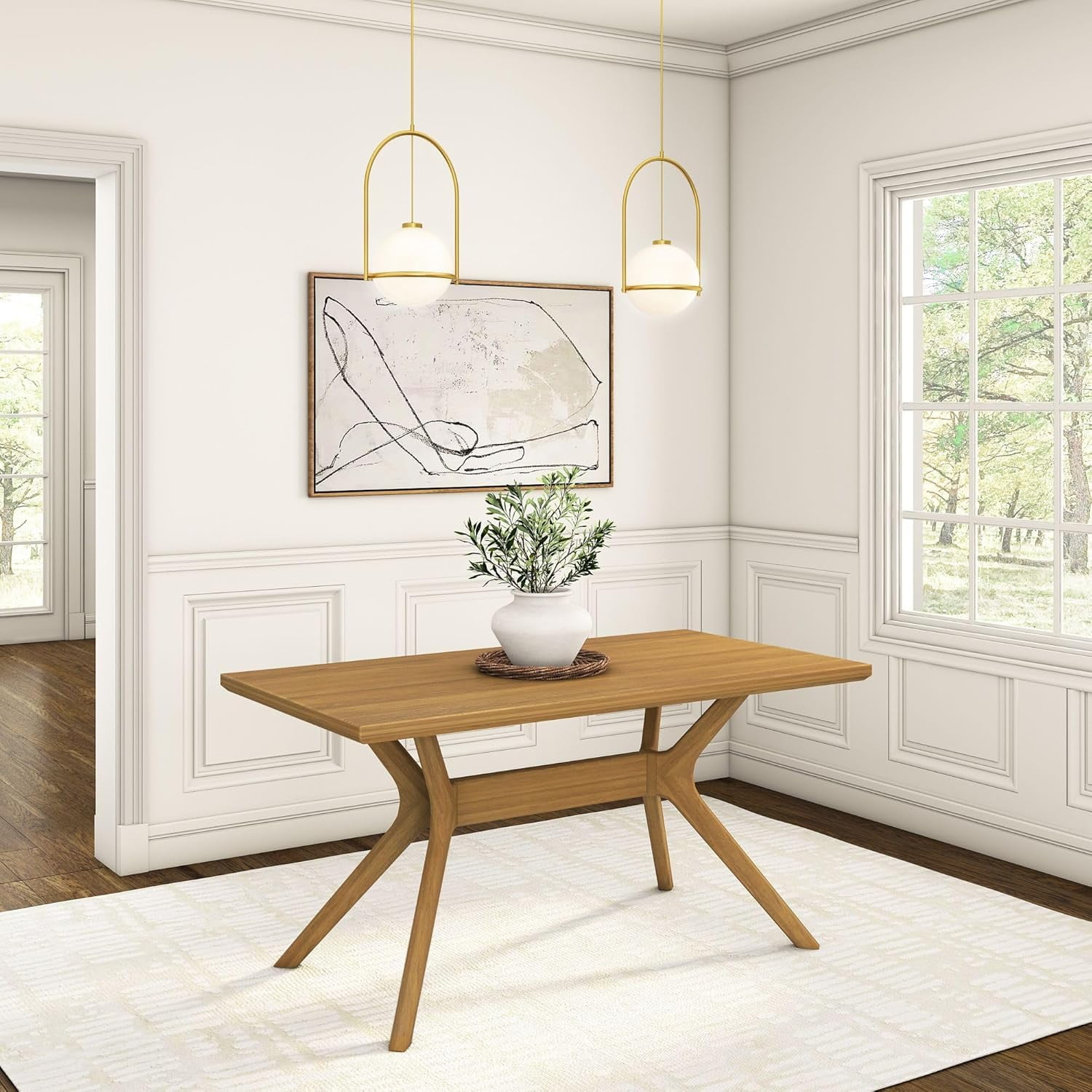 HUANGMAOYU Verso Rectangular Dining Table, 60 Inch Solid Wood Kitchen ...
