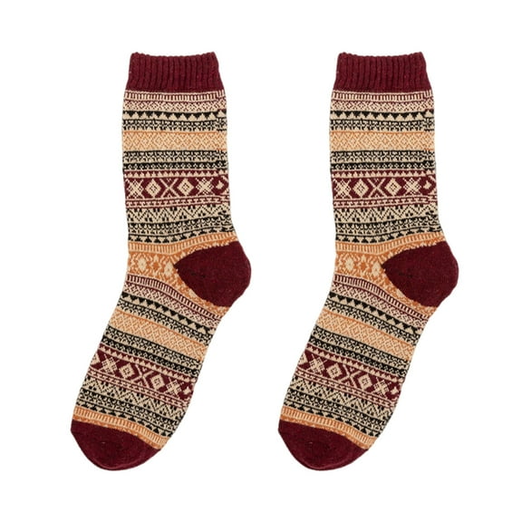 HUANLEDASH 1/5 Pairs Men Winter Socks Mid-tube Thick Thermal Insulation Ethnic Style Home Bedroom Wear Floor Socks Colorblock Anti-slip Knitted Daily Wear Sport Socks