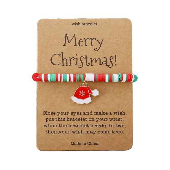 HUANLEDASH 1/6 Pcs Christmas Charm Bracelet with Card Santa Snowflake Sock Charm Colorful Soft Clay Handmade Bead Stacked Bracelet Girl Jewelry Kids Xmas Gift