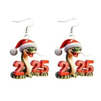HUANLEDASH 1 Pair 2025 New Year Hanging Earrings Cartoon Snake Shape Acrylic Hook Earrings Lightweight Holiday Events Party Ear Jewelry