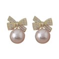 thumbnail image 1 of HUANLEDASH 1 Pair Bowknot Round Bead Pendant Stud Earrings Women Elegant Inlaid Rhinestones Drop Earrings Jewelry Gift, 1 of 1