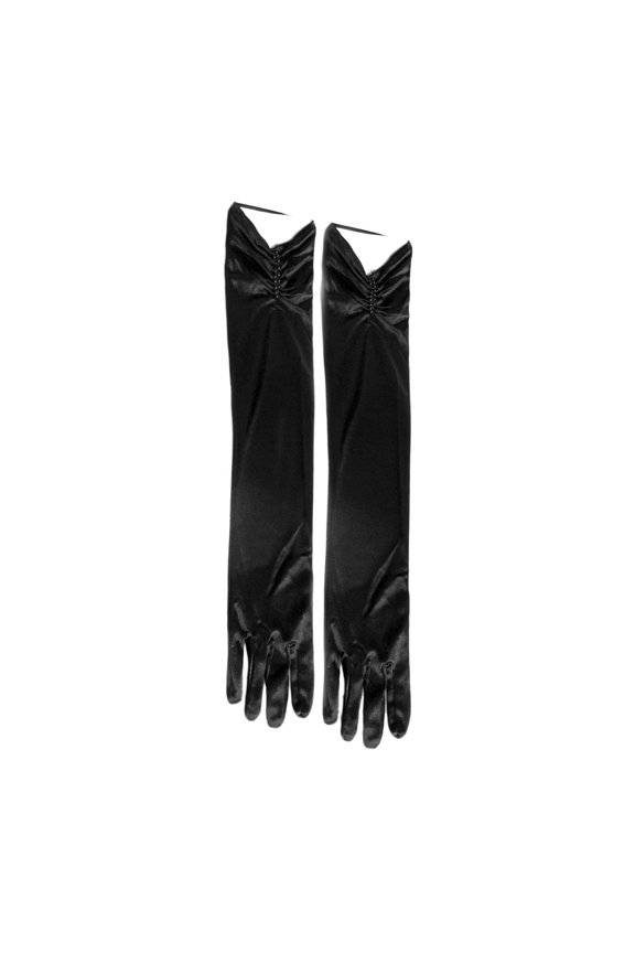 1 Pair Bride Wedding Gloves Pleated Smooth Satin Anti-slip Faux Pearl Decor Pure Color Dance Ball Banquet Cocktail Party Lady Gloves