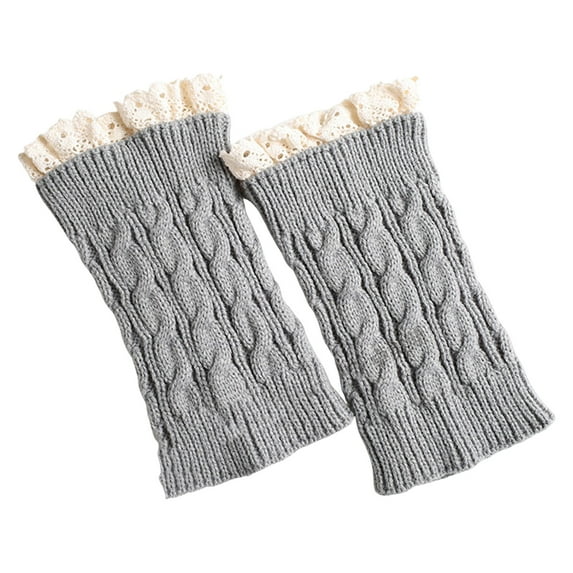 HUANLEDASH 1 Pair Calf Covers for Boots Lace Trim Knitted Thick Keep Warm Over-the-Knee Socks High Elasticity Anti-slip Footless Calf Sleeves