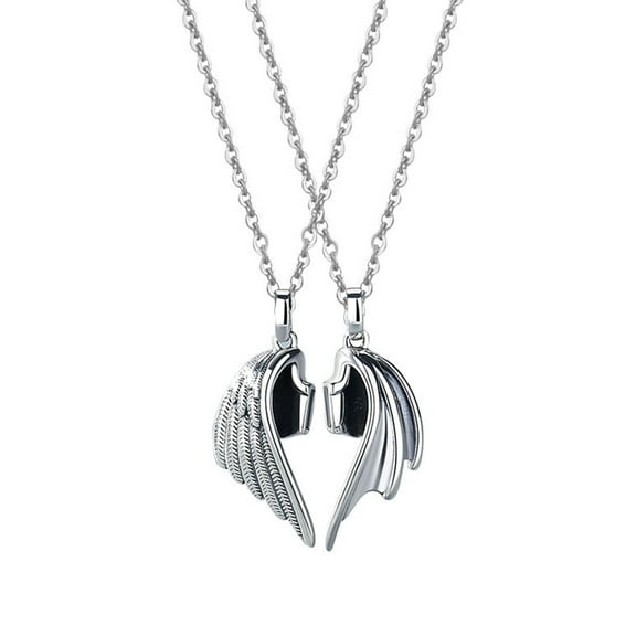 HUANLEDASH 1 Pair Couple Necklaces Wing Shape Magnet Connection Love Symbolization Demon Angel Matching Necklace Valentines Day Gift Pendant Necklace