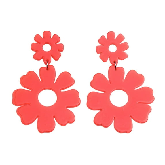 HUANLEDASH 1 Pair Cute Hollow Flower Dangle Earrings Vintage Acrylic Exaggerated Stud Drop Earrings Fashion Jewelry Accessories Gift