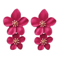 HUANLEDASH 1 Pair Drop Earrings Double Layer Plumeria Flower Shape Dangling Earrings Women Stud Earring Jewelry Accessories