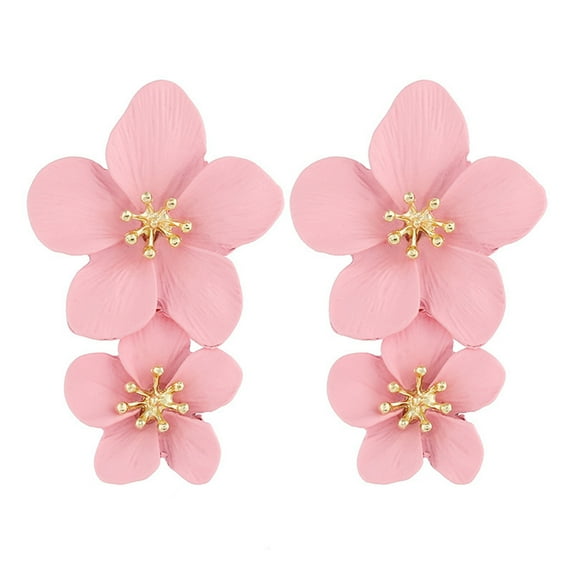 HUANLEDASH 1 Pair Drop Earrings Double Layer Plumeria Flower Shape Dangling Earrings Women Stud Earring Jewelry Accessories