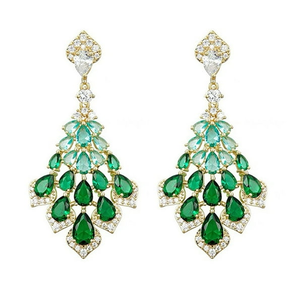 HUANLEDASH 1 Pair Drop Earrings Faux Green Crystal Feather Shape Elegant Vintage Gorgeous Gift Nonallergic Rhinestone Inlaid Dangling Earrings Fashion Jewelry