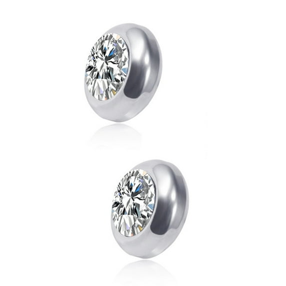 HUANLEDASH 1 Pair Ear Studs Non-Piercing Magnetic Stainless Steel Round Colored Rhinestone Embedded Men Women Earrings Fashion Jewelry