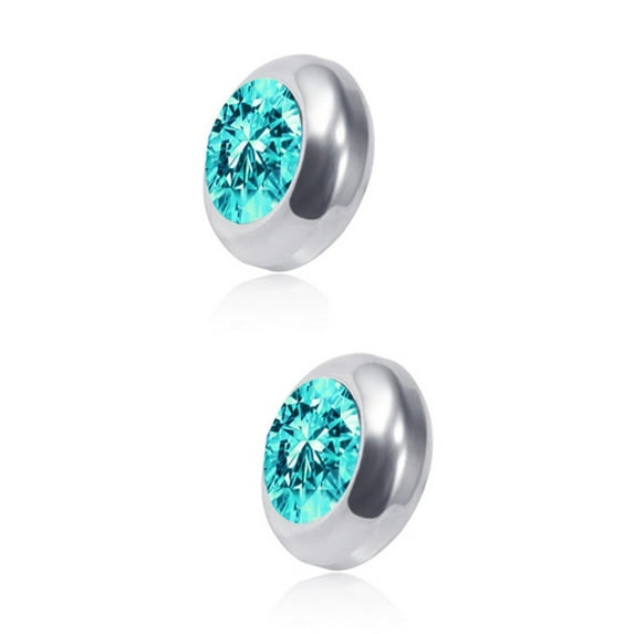 HUANLEDASH 1 Pair Ear Studs Non-Piercing Magnetic Stainless Steel Round Colored Rhinestone Embedded Men Women Earrings Fashion Jewelry