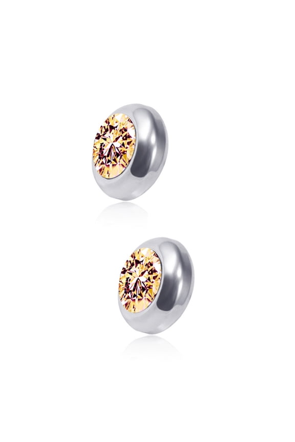 1 Pair Ear Studs Non-Piercing Magnetic Stainless Steel Round Colored Rhinestone Embedded Men Women Earrings Fashion Jewelry