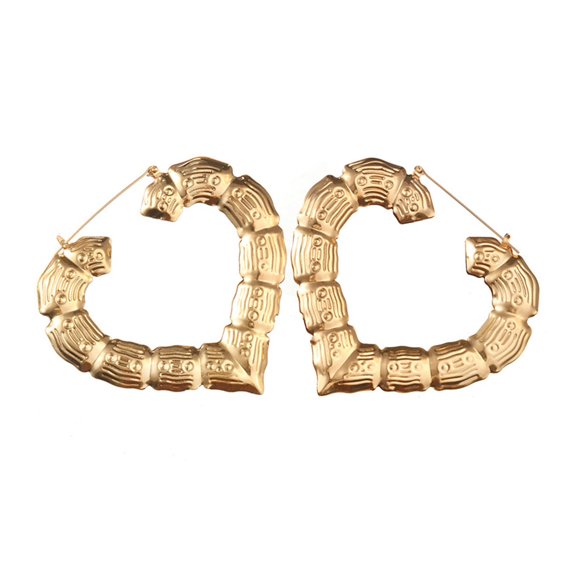 HUANLEDASH 1 Pair Exaggerated Women Ear Hoop Hollow Out Polished Bamboo Joint Alloy Electroplated Ear Decoration Jewelry Lady Prom Party Hanging Earring