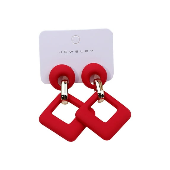 HUANLEDASH 1 Pair Geometric Drop Earrings Square Hollow Design Earrings Lightweight Deform-resistant Jewellery Gift for Mom Sister Girlfriend