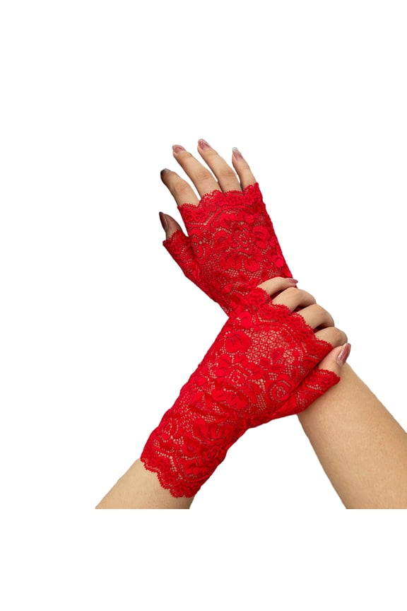 1 Pair Gloves Half Fingers Lace See-through Hollow Out Flower Embroidery Solid Color Elastic Bride Wedding Prom Party Decorative Gloves