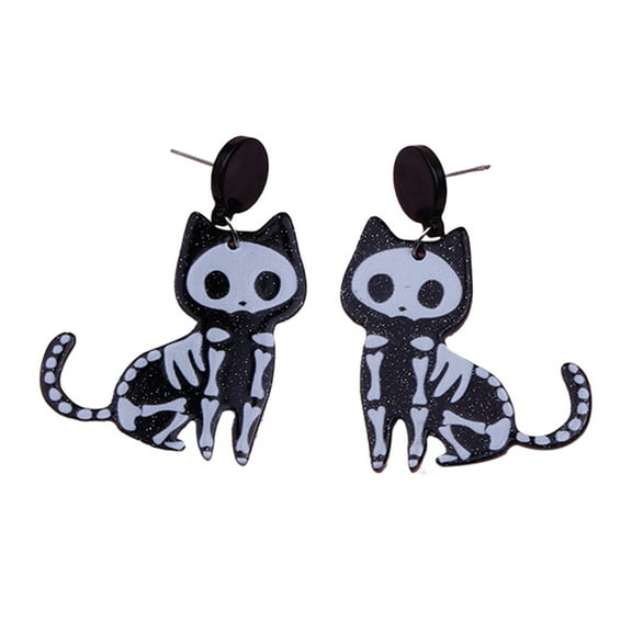 HUANLEDASH 1 Pair Halloween Earrings Spooky Chic Bat Cat Skull Lightweight Trendy Personality Fun Comfortable Earrings