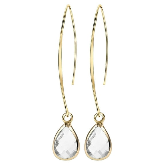 HUANLEDASH 1 Pair Hook Earrings Faux Crystal Decor Polished Copper Anti-allergy Long Drop Dangle Earrings Ear Decoration Jewelry