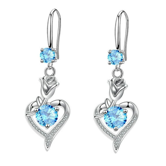 HUANLEDASH 1 Pair Hoop Earrings Shining Cubic Zirconia Geometric High-end Pendant Dress Up Hypoallergenic Rose Flower Heart Dangle Earrings Fashion Jewelry