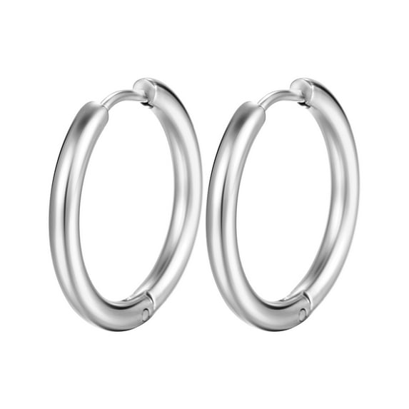 HUANLEDASH 1 Pair Hoop Earrings Stainless Steel Geometric Elegant Polished Silver Color Metal Circle Earrings Fashion Jewelry