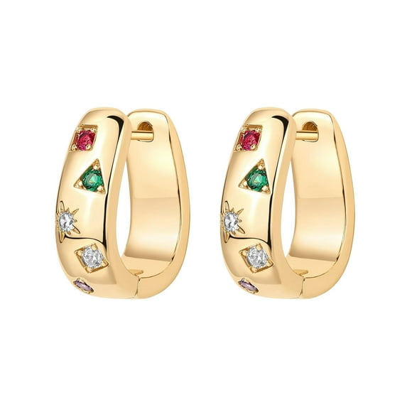 HUANLEDASH 1 Pair Huggie Earrings Multi-shaped Colorful Rhinestone Polished Metal U-Shaped Lightweight Ear Jewelry for Party Wedding Club