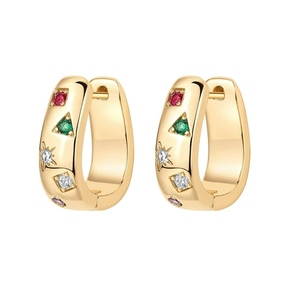 HUANLEDASH 1 Pair Huggie Earrings Multi-shaped Colorful Rhinestone Polished Metal U-Shaped Lightweight Ear Jewelry for Party Wedding Club