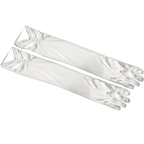 HUANLEDASH 1 Pair Ladies Gloves Bride Wedding Gloves Over Elbow Length Romatic White Faux Pearl Pleated Satin Full Fingers Prom Party Gloves