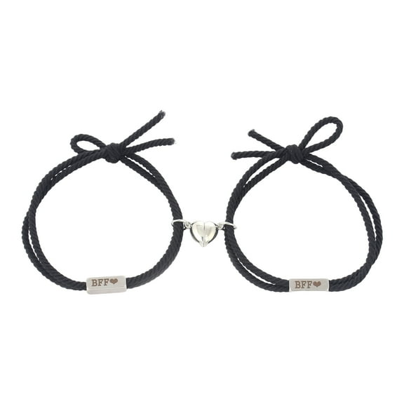 HUANLEDASH 1 Pair Magnetic Bracelet Heart-shaped BFF Letter Print Knotted Elastic Rope Adjustable Dress Up Gift Men Women Woven Bracelets Couple Jewelry Fashion Accessory