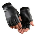 thumbnail image 1 of HUANLEDASH 1 Pair Men Autumn Winter Riding Gloves Half Finger Faux Leather Elastic Cuffs Solid Color Sports Climbing Fitness Driving Mittens, 1 of 1