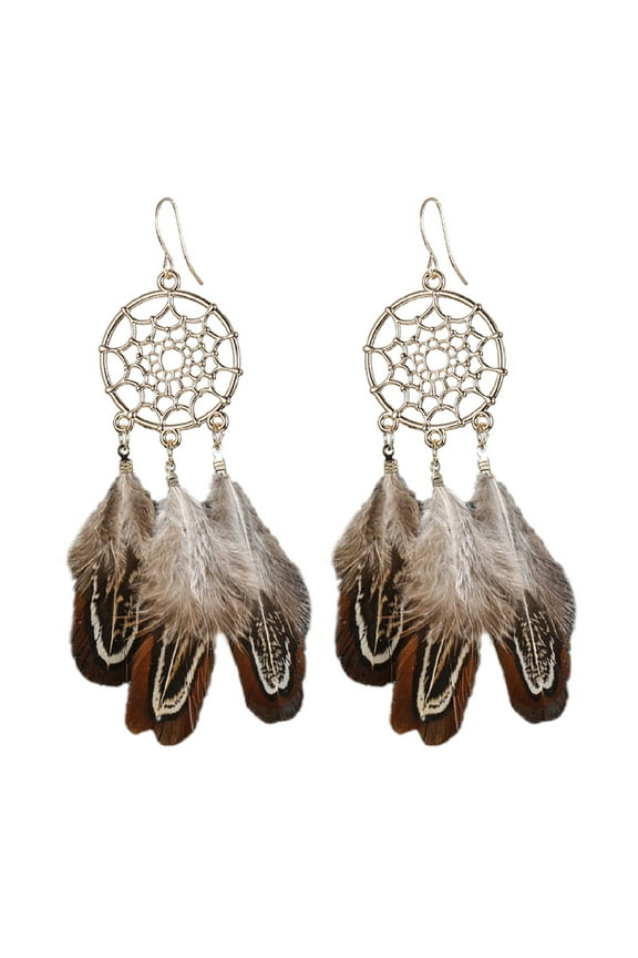 1 Pair Retro Bohemia Women Hook Earrings Feather Tassel Round Drop Earrings Palace Style Dangle Earrings Jewelry Gift